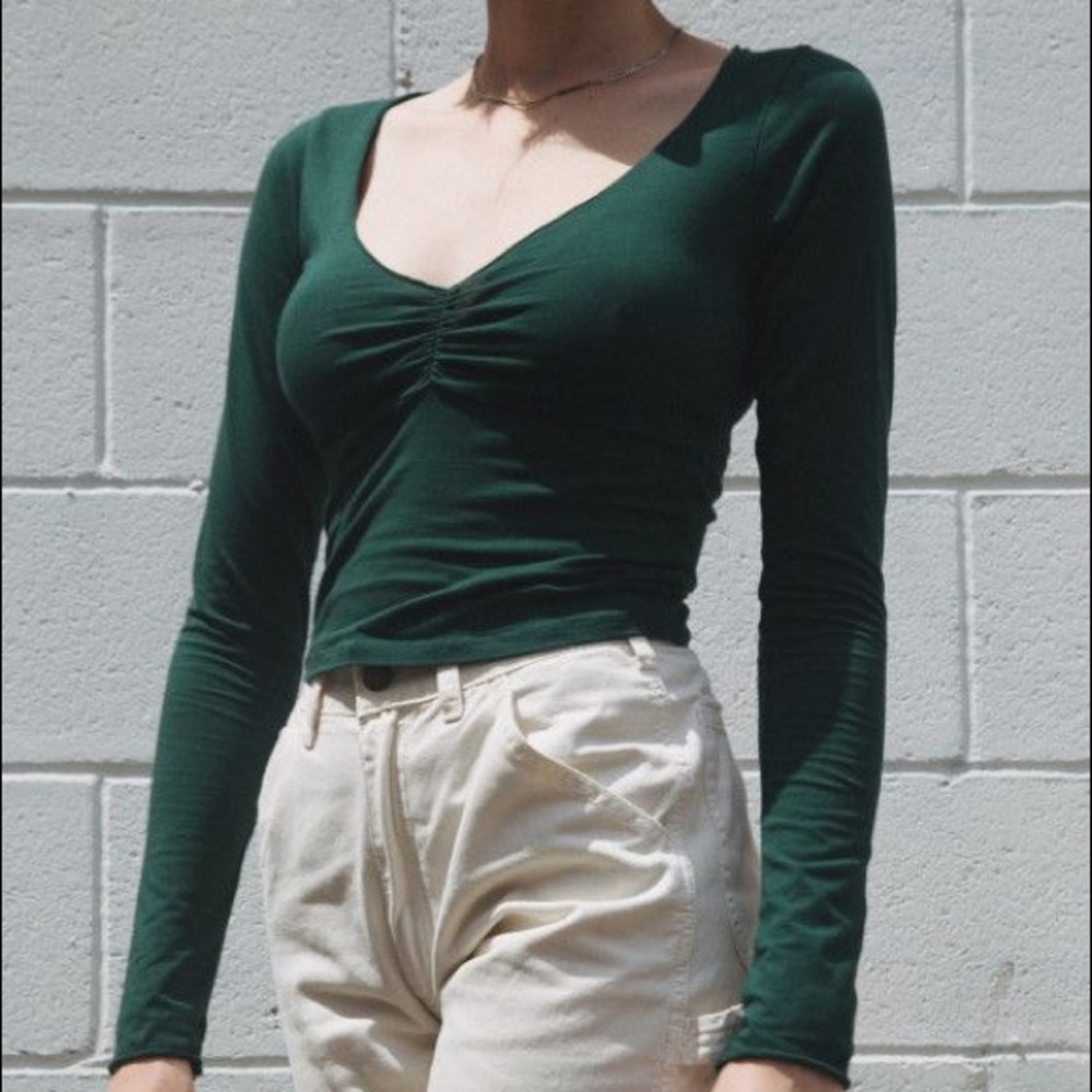 Brandy Melville Forest Green Long Sleeve Gina Top